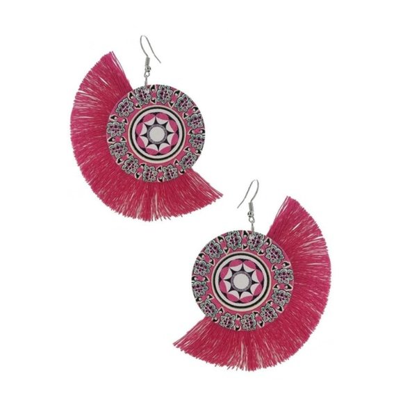 🇺🇸 3/$30 Aztec Round Wood Tassel Dangle Earrings - Picture 2 of 5